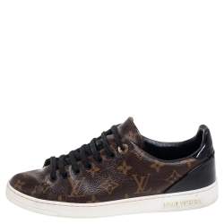 Louis Vuitton Black/Brown Monogram Canvas And Patent Leather Frontrow Low Top Sneakers Size 39