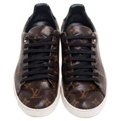 Louis Vuitton Black/Brown Monogram Canvas And Patent Leather Frontrow Low Top Sneakers Size 39