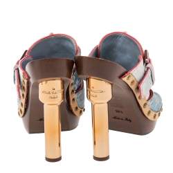 Pre Owned Louis Vuitton Blue Denim Monogram Rosa Mules Size 39.5