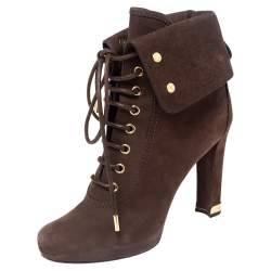 Louis Vuitton Burgundy Suede Fold Over Ankle Boots Size 36 Louis