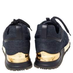  Louis Vuitton Navy Blue Monogram Denim and Leather Run Away Sneakers Size 38