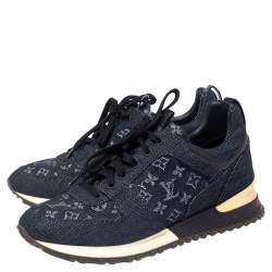  Louis Vuitton Navy Blue Monogram Denim and Leather Run Away Sneakers Size 38