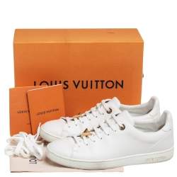 Pre Owned Louis Vuitton White Leather Frontrow Logo Embellished Lace Up Sneakers Size 37.5