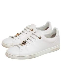 Pre Owned Louis Vuitton White Leather Frontrow Logo Embellished Lace Up Sneakers Size 37.5