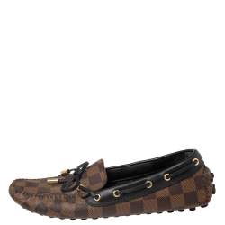 Pre Owned Louis Vuitton Damier Ebene Gloria Flat Loafers Size 38