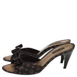 مملوكة مسبقًا Louis Vuitton Brown Monogram Canvas And Patent Leather Slide Mule Sandals Size 40