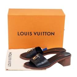 مملوكة مسبقًا Louis Vuitton Black Leather Lock It Mule Sandals Size 37