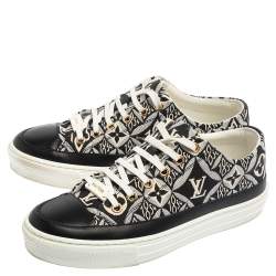Pre Owned Louis Vuitton Black/White Monogram Jacquard Canvas Stellar Low Top Sneakers Size 35