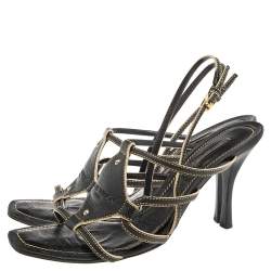 Pre Owned Louis Vuitton Black Leather Strappy  Sandals Size 40
