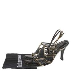 Pre Owned Louis Vuitton Black Leather Strappy  Sandals Size 40
