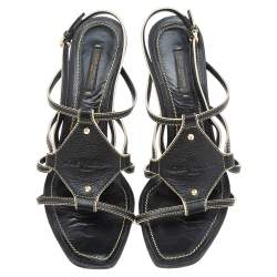 Pre Owned Louis Vuitton Black Leather Strappy  Sandals Size 40