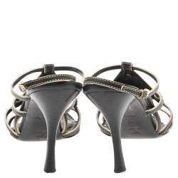 Pre Owned Louis Vuitton Black Leather Strappy  Sandals Size 40