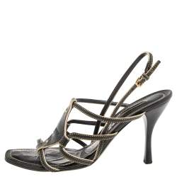 Pre Owned Louis Vuitton Black Leather Strappy  Sandals Size 40