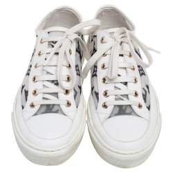 Pre Owned حذاء رياضي لوي فيتون ستيلار جلد و شبك مونوغرام ي أبيض رباط علوي مقاس 35