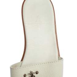 مملوكة مسبقًا Louis Vuitton White Leather Lock It Slides Sandals Size 36