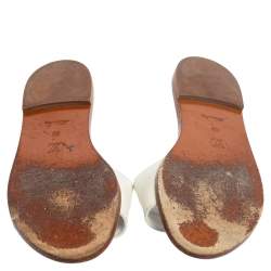 مملوكة مسبقًا Louis Vuitton White Leather Lock It Slides Sandals Size 36