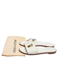 مملوكة مسبقًا Louis Vuitton White Leather Lock It Slides Sandals Size 36