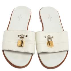 مملوكة مسبقًا Louis Vuitton White Leather Lock It Slides Sandals Size 36