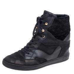 Louis Vuitton Blue/Black Canvas and Monogram Suede Millenium Wedge Sneakers  Size 36.5 - ShopStyle