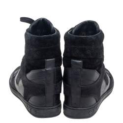 Louis Vuitton Black Leather And Embossed Monogram Suede Millenium Wedge Sneakers Size 39.5