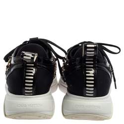 Pre Owned حذاء رياضي لوي فيتون شبك وجلد لامع أسود مزخرف كريستال منخفض من أعلى مقاس 36.5