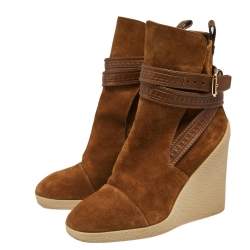 مملوكة مسبقًا حذاء بوت كاحل لوي فيتون كعب روكي سويدي بني مقاس 37