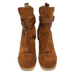 مملوكة مسبقًا حذاء بوت كاحل لو ي فيتون كعب روكي سويدي بني مقاس 37