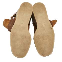 مملوكة مسبقًا حذاء بوت كاحل لوي فيتون كعب روكي سويدي بني مقاس 37