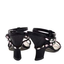 Louis Vuitton Black Satin Crystal Embellished Ankle Strap Sandals Size 39