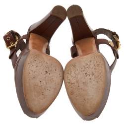 Pre Owned Louis Vuitton Dark Brown Leather Slingback Platform Sandals Size 38.5