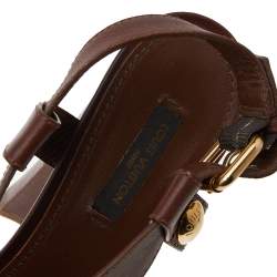 Pre Owned Louis Vuitton Dark Brown Leather Slingback Platform Sandals Size 38.5