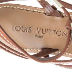 مملوكة مسبقًا Louis Vuitton Brown/Cream Leather Fleurus Gladiator Flat Sandals Size 39