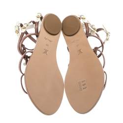 مملوكة مسبقًا Louis Vuitton Brown/Cream Leather Fleurus Gladiator Flat Sandals Size 39