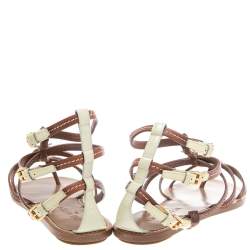 مملوكة مسبقًا Louis Vuitton Brown/Cream Leather Fleurus Gladiator Flat Sandals Size 39