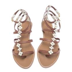 مملوكة مسبقًا Louis Vuitton Brown/Cream Leather Fleurus Gladiator Flat Sandals Size 39