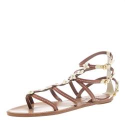 مملوكة مسبقًا Louis Vuitton Brown/Cream Leather Fleurus Gladiator Flat Sandals Size 39