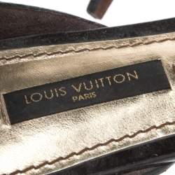 Pre Owned Louis Vuitton Brown Suede And Leather T Strap Flat Sandals Size 38