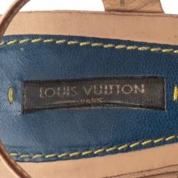 Pre Owned صندل لوي فيتون جلد ودينم أزرق/بيج مونوغرامي خشبي مقاس 37