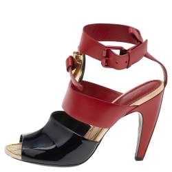 مملوكة مسبقًا صندل لوي فيتون اسنشيال سير كاحل جلد وجلد لامع أحمر-أسود مقاس 39