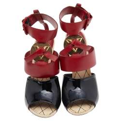 مملوكة مسبقًا صندل لوي فيتون اسنشيال سير كاحل جلد وجلد لامع أحمر-أسود مقاس 39