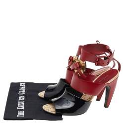 مملوكة مسبقًا صندل لوي فيتون اسنشيال سير كاحل جلد وجلد لامع أحمر-أسود مقاس 39