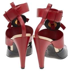 مملوكة مسبقًا صندل لوي فيتون اسنشيال سير كاحل جلد وجلد لامع أحمر-أسود مقاس 39