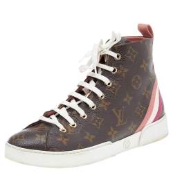 Louis Vuitton Burgundy Suede, Leather and Fur High Top Sneakers Size 38.5 Louis  Vuitton
