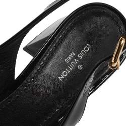 Pre Owned حذاء كعب عالي لوي فيتون مادلين جلد أسود لامع بحزام كاحل مقاس 37.5