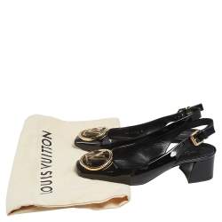 Pre Owned حذاء كعب عالي لوي فيتون مادلين جلد أسود لامع بحزام كاحل مقاس 37.5