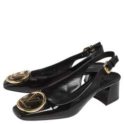 Pre Owned حذاء كعب عالي لوي فيتون مادلين جلد أسود لامع بحزام كاحل مقاس 37.5