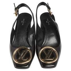 Pre Owned حذاء كعب عالي لوي فيتون مادلين جلد أسود لامع بحزام كاحل مقاس 37.5