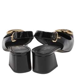 Pre Owned حذاء كعب عالي لوي فيتون مادلين جلد أسود لامع بحزام كاحل مقاس 37.5