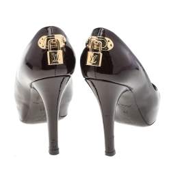 مملوكة مسبقًا حذاء كعب عالي لوي فيتون أوه ريلي! جلد عنابي داكن لامع مقدمة مفتوحة مقاس 35