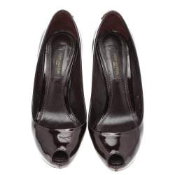 مملوكة مسبقًا حذاء كعب عالي لوي فيتون أوه ريلي! جلد عنابي داكن لامع مقدمة مفتوحة مقاس 35